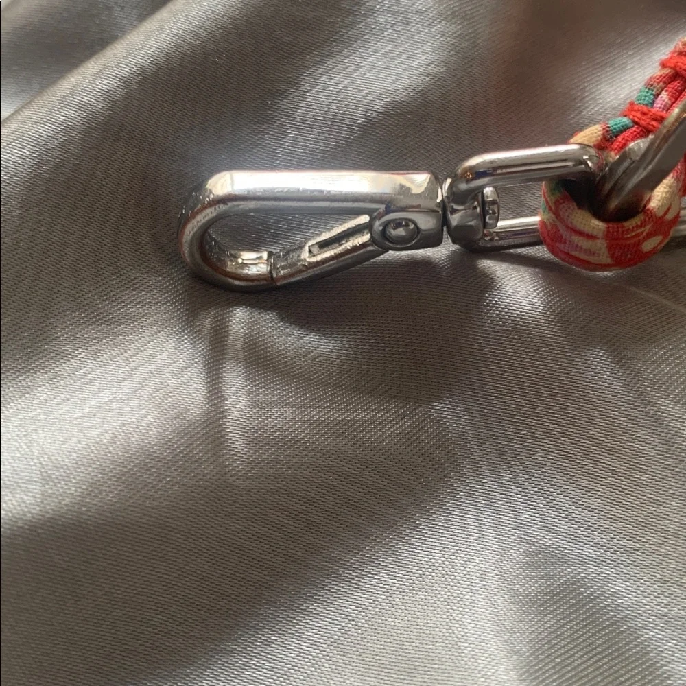 🌹VINTAGE Vera Bradley Coral Floral Keychain Necklace w/ Silver-Tone Ring Pendant